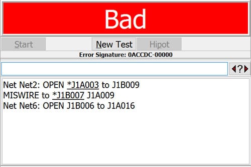 Test result displaying errors.